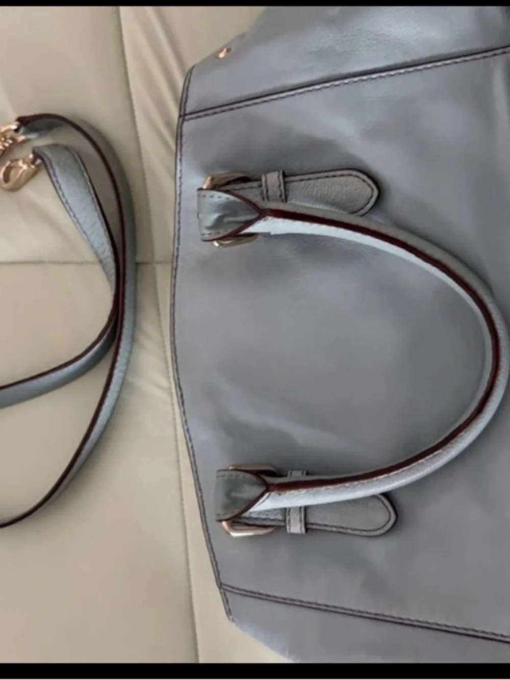 Authentic Kate Spade Grey Leather Satchel with Gold-Tone Hardware